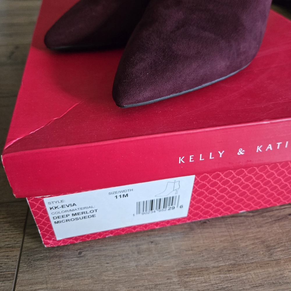 Kelly & Katie Deep Merlot Wine Microsuede Evia Booties Size 11 - Picture 7 of 7